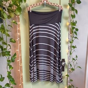 Women's INC Striped Grey White Fold Waist Skirt Petite L